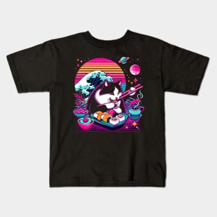 CUTE CAT EATING SUSHI WAVE JAPANESE Kids T-Shirt